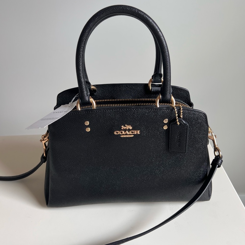 NWT! Coach Mini Lillie Carryall black leather with gold hardware